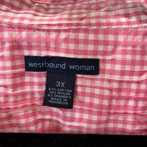 Westbound Woman Pink Checkered Plaid Button Up Long Sleeve Top Size 3X - Picture 5 of 9